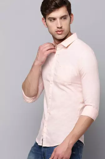 Men's long sleeves solid peach shirt