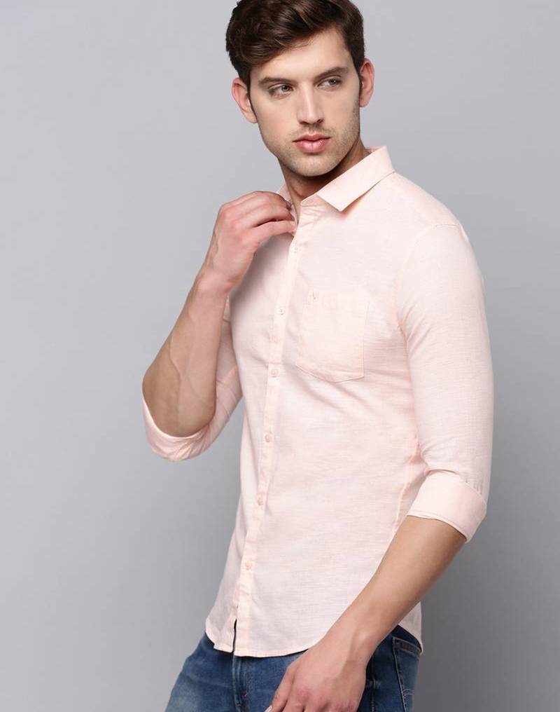 Men's long sleeves solid peach shirt