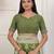green color woven linen cotton flower & peacock pallu saree