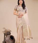 light Beige color woven orgenza saree with blouse