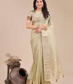 light green color woven orgenza saree with blouse