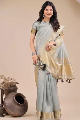 sky blue color woven orgenza saree with blouse
