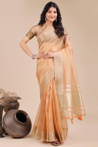 orange color woven orgenza saree with blouse
