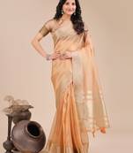 orange color woven orgenza saree with blouse