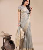 grey color woven orgenza saree with blouse