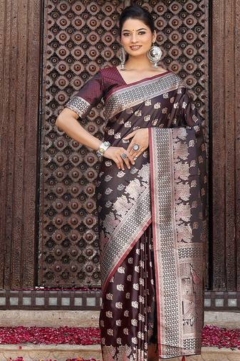 red color zari woven silk blend saree with un-stitch blouse
