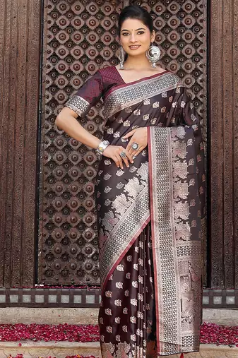 red color zari woven silk blend saree with un-stitch blouse