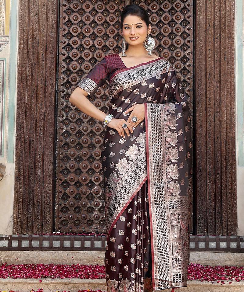 red color zari woven silk blend saree with un-stitch blouse