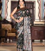 teal blue color zari woven silk blend saree with un-stitch blouse