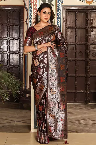red color zari woven silk blend saree with un-stitch blouse