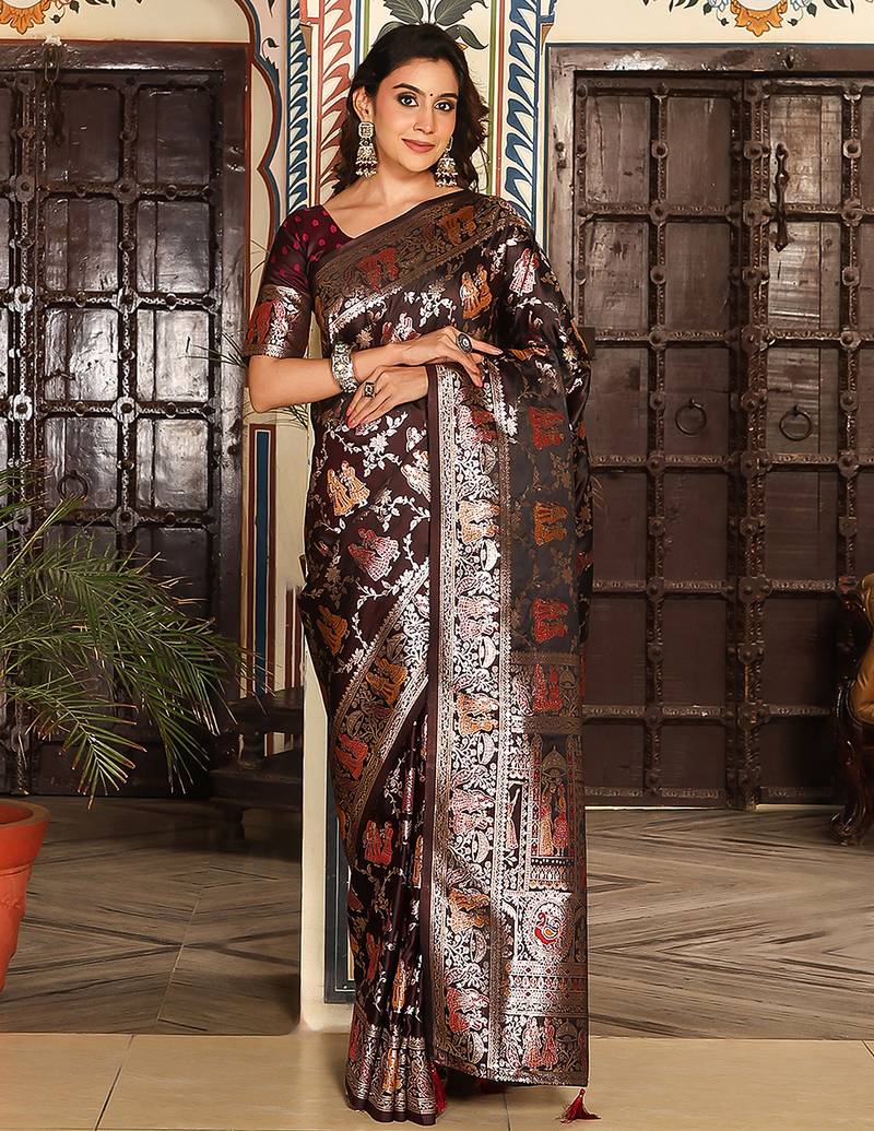 red color zari woven silk blend saree with un-stitch blouse