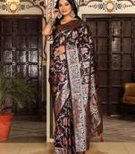 wine color zari woven silk blend saree with un-stitch blouse