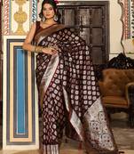wine color zari woven silk blend saree with un-stitch blouse