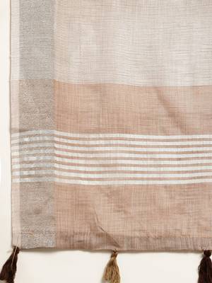 beige color solid linen cotton border saree with blouse 4