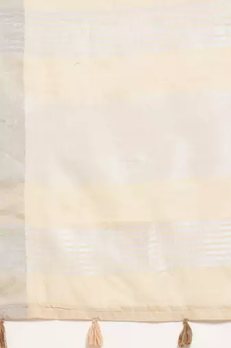 cream color solid linen cotton border saree with blouse