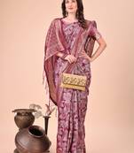 magenta color woven cotton saree with blouse