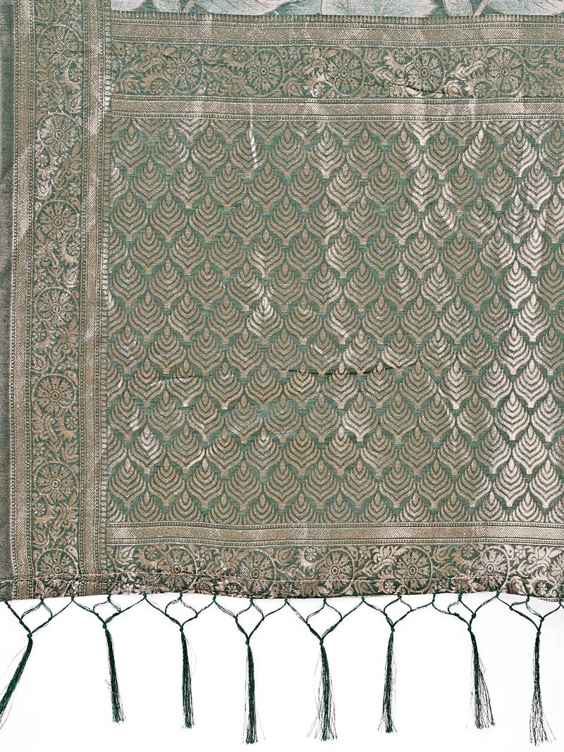 green color woven cotton saree with blouse