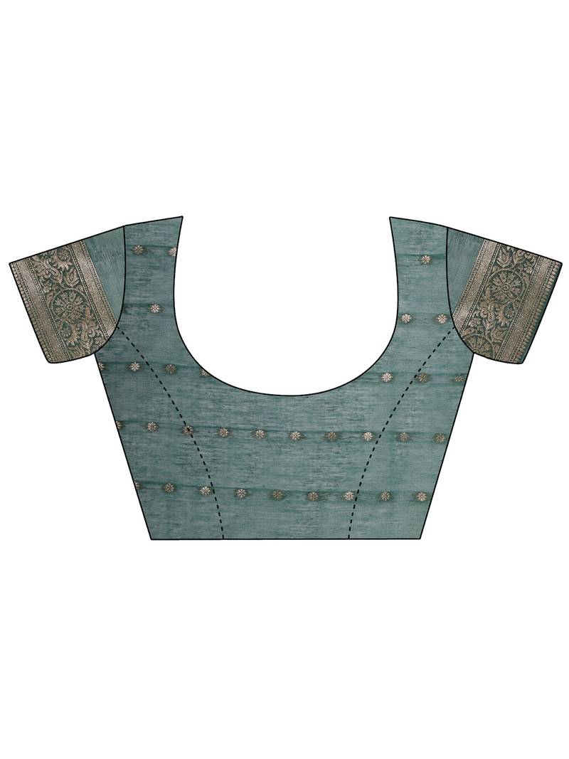 green color woven cotton saree with blouse