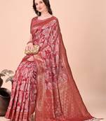 red color woven cotton saree with blouse