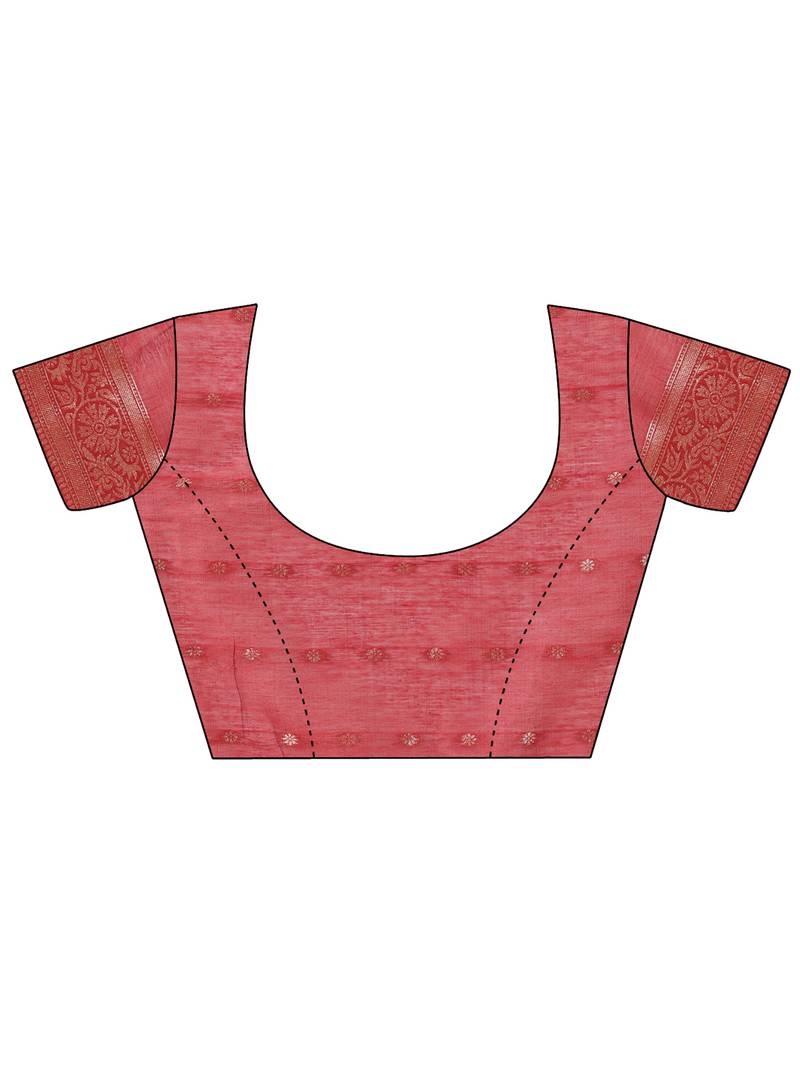 red color woven cotton saree with blouse