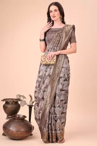 brown color woven cotton saree with blouse