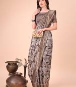 brown color woven cotton saree with blouse