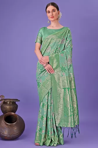 green color woven cotton saree with blouse