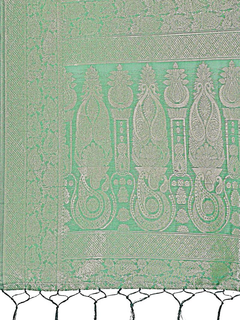 green color woven cotton saree with blouse