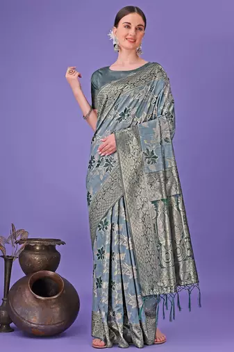 teal color woven cotton saree with blouse