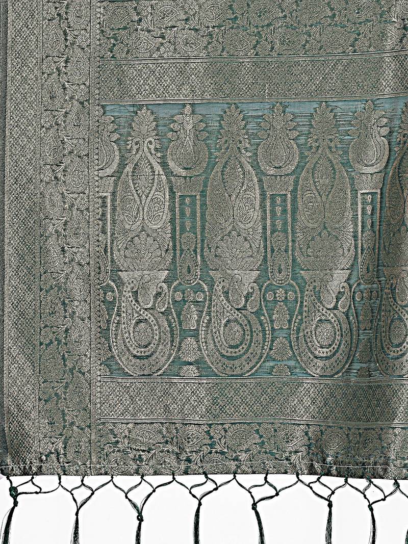teal color woven cotton saree with blouse