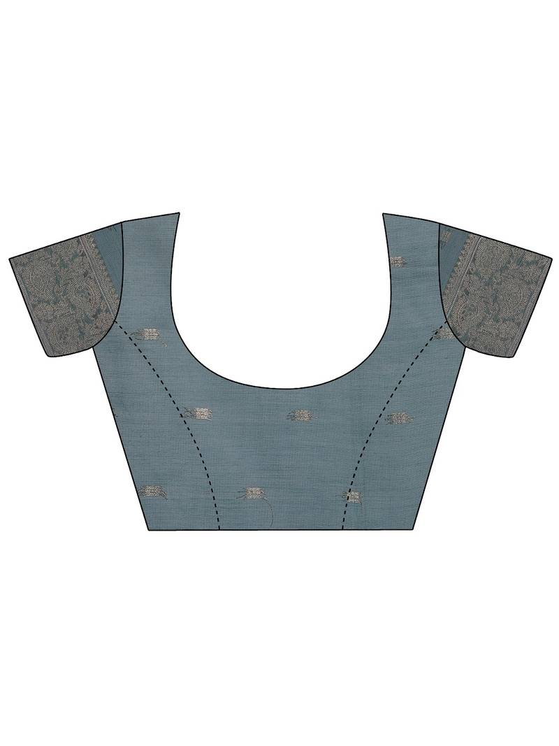 teal color woven cotton saree with blouse