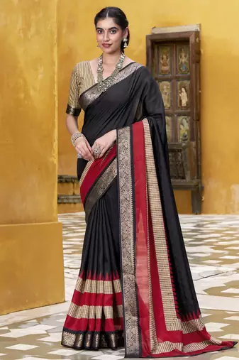 Poly cotton printed saree with royal zari weaving border