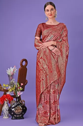 red color woven cotton saree with blouse
