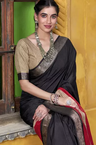 Poly cotton printed saree with royal zari weaving border