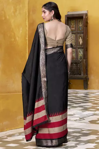 Poly cotton printed saree with royal zari weaving border