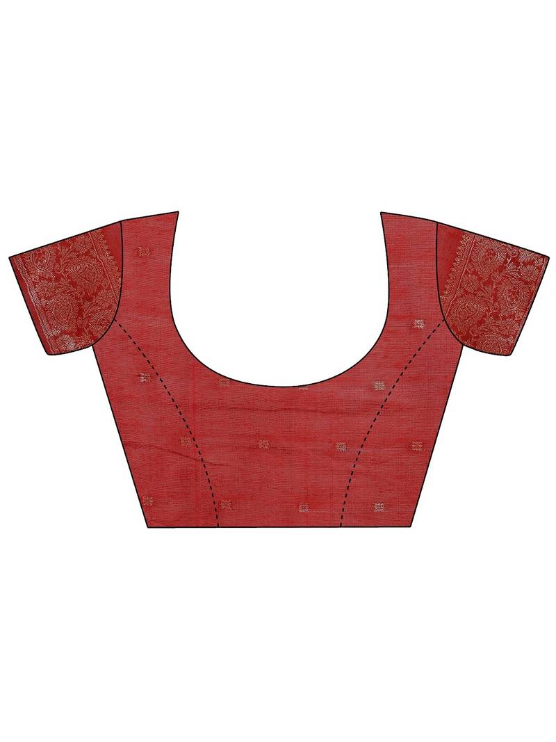red color woven cotton saree with blouse