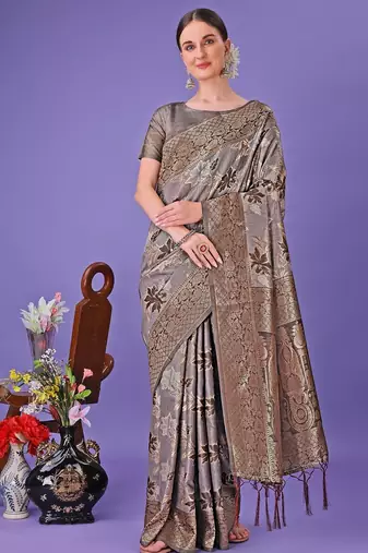 grey color woven cotton saree with blouse