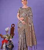 grey color woven cotton saree with blouse