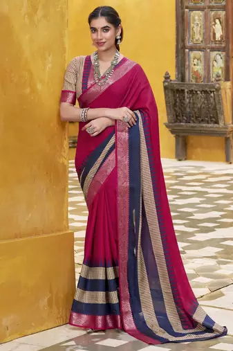 Poly cotton printed saree with royal zari weaving border