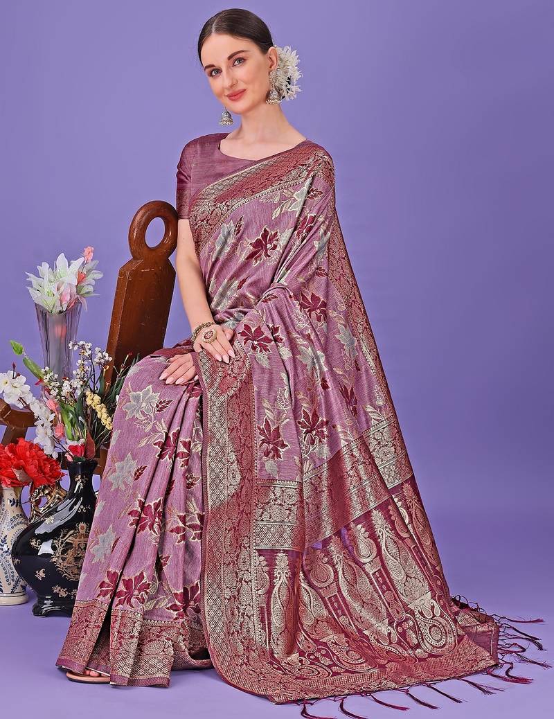 purple color woven cotton saree with blouse