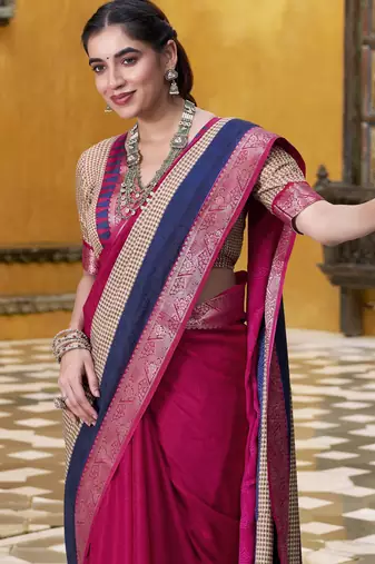 Poly cotton printed saree with royal zari weaving border