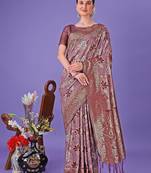 maroon color woven cotton saree with blouse