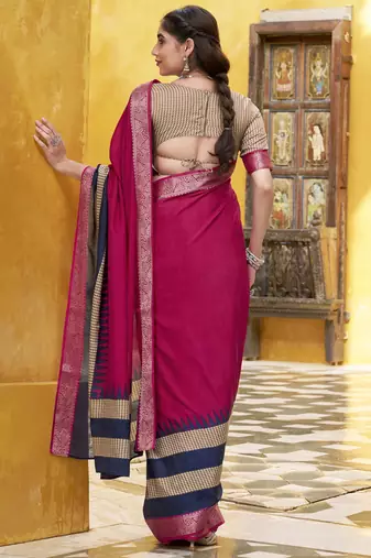 Poly cotton printed saree with royal zari weaving border