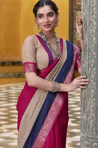 Poly cotton printed saree with royal zari weaving border