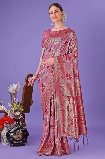 pink color woven cotton saree with blouse