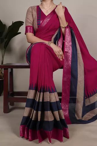 Poly cotton printed saree with royal zari weaving border