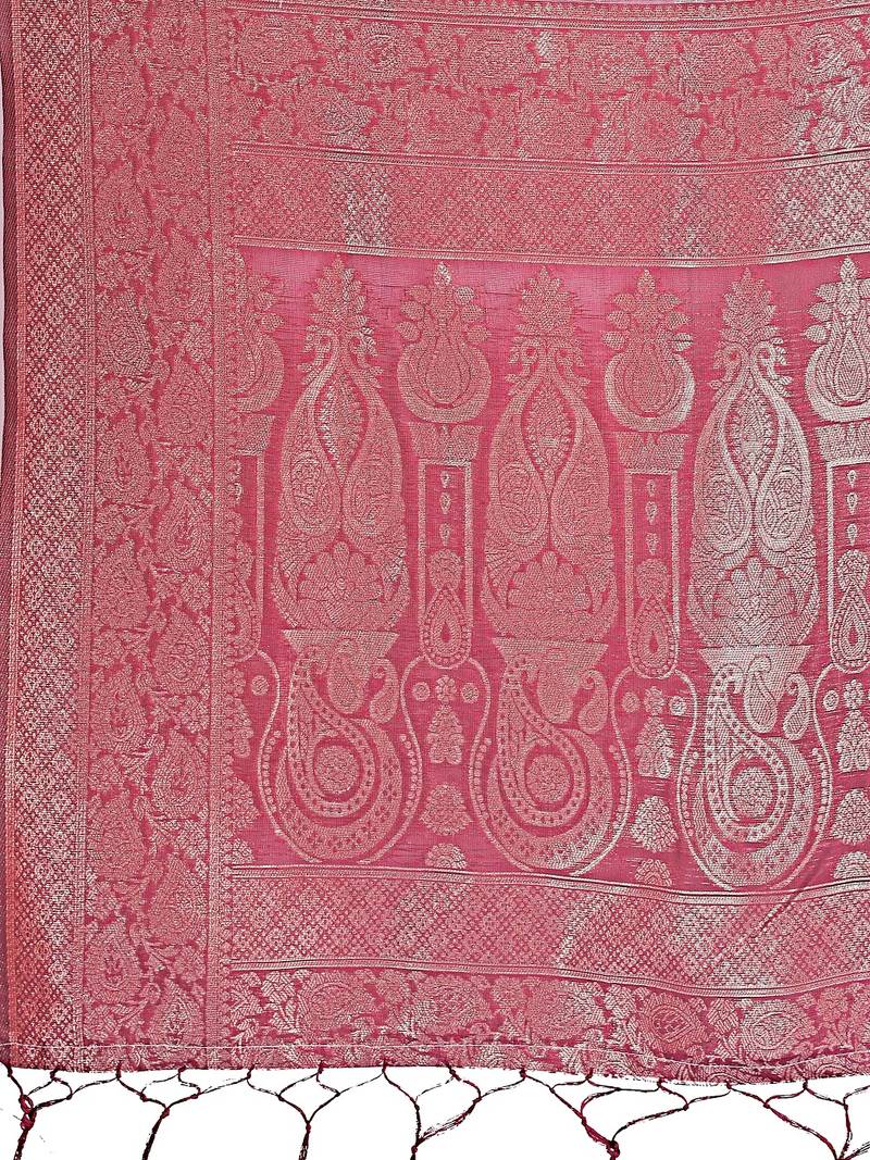 pink color woven cotton saree with blouse