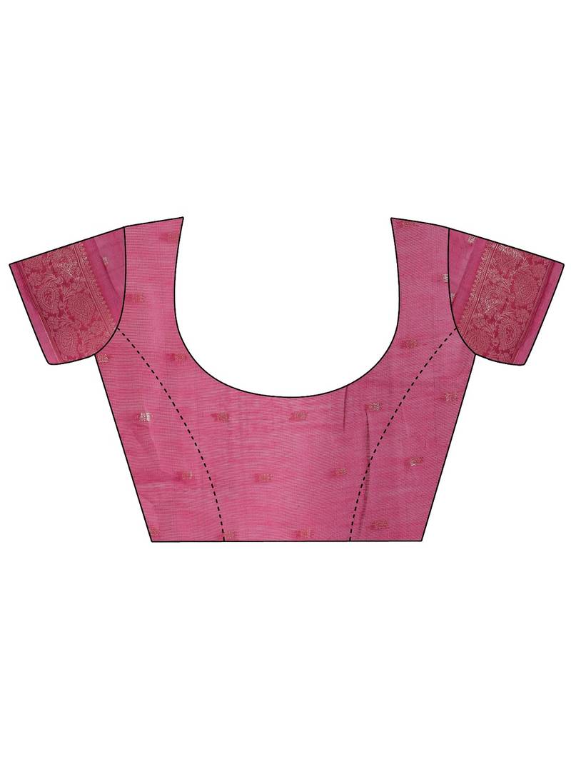 pink color woven cotton saree with blouse