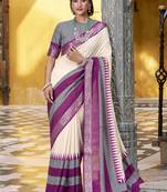 Poly cotton printed saree with royal zari weaving border
