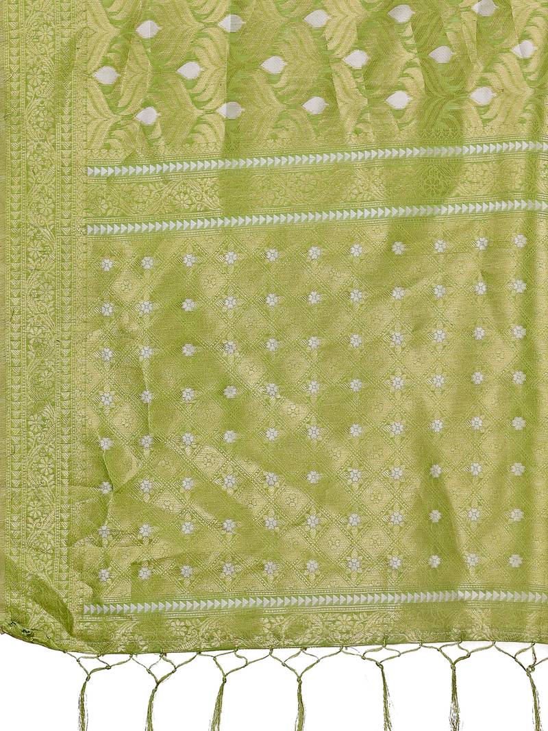 green color woven work cotton saree with blouse